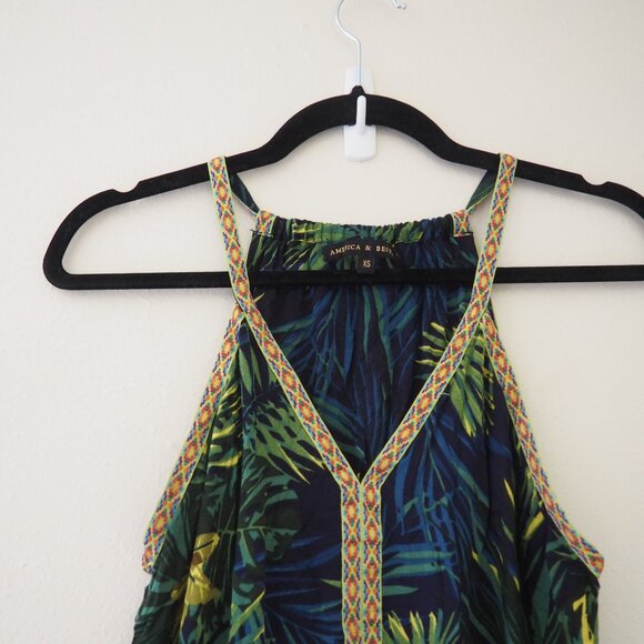 America & Beyond Tropical Palm Leaf Sleeveless Double Slit Beach Dress sz xs - Picture 6 of 10